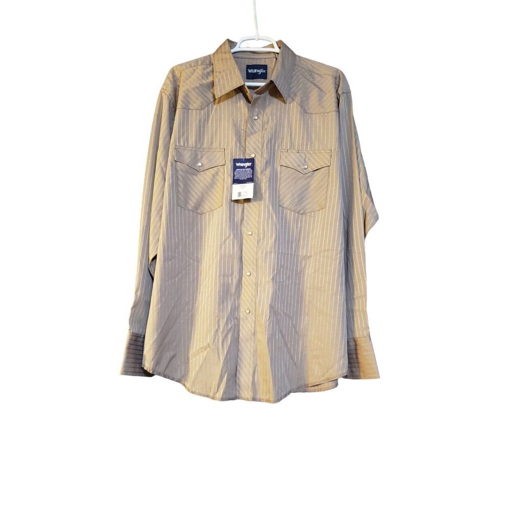 NWT WRANGLER Cowboy Cut Classic Fit Tan Pearl Snap Western Work Shirt XL Country